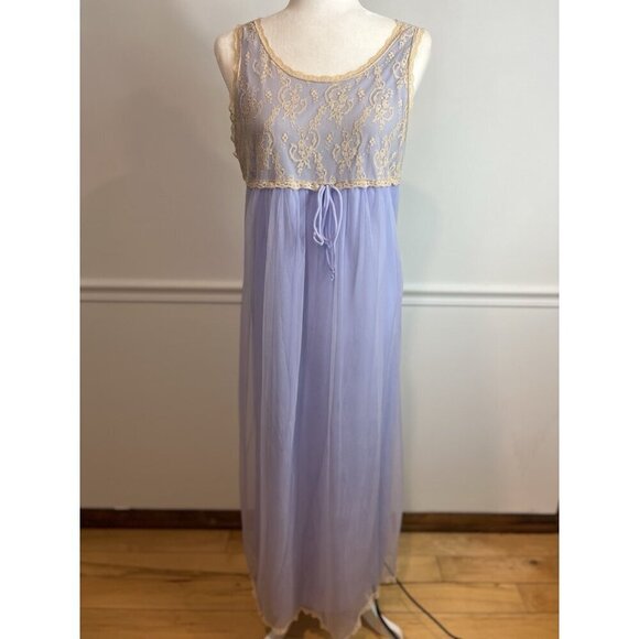 Vintage Aristocraft Blue Lace Nightgown Medium 1960s Retro Sheer Lined - Picture 1 of 8